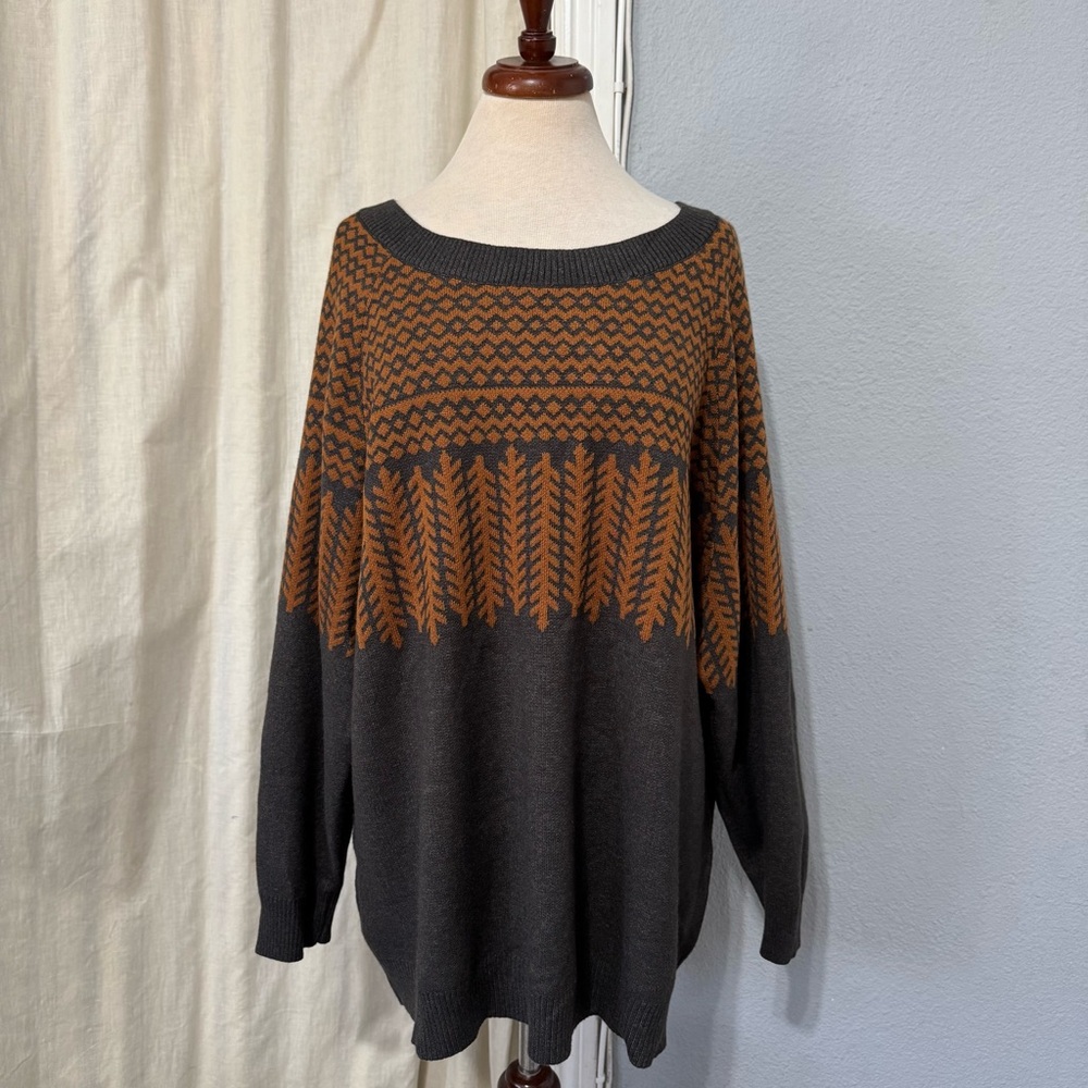 Bloomchic Gray Patterned Crewneck Pullover Relaxe… - image 1